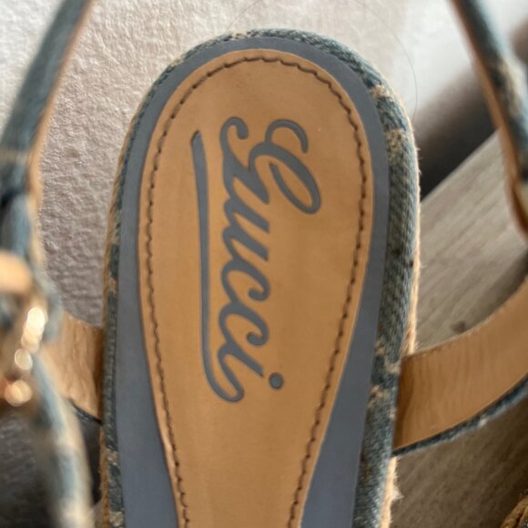 GUCCI Denim GG Espadrille Wedge Sandals – Style 291098 - Picture 8 of 12